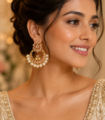 Floral Polki Stone Pearl Chandbali