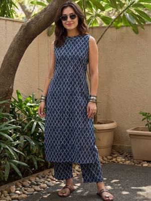 Women Printed Regular Pure Cotton Kurta with Palazzos 1