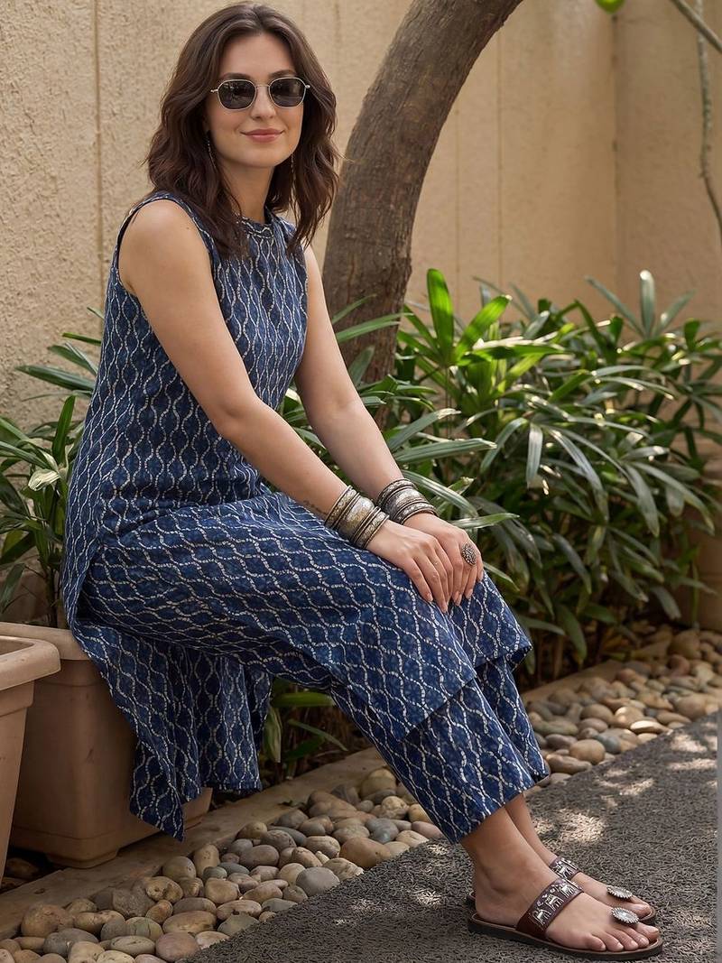 Women Printed Regular Pure Cotton Kurta with Palazzos