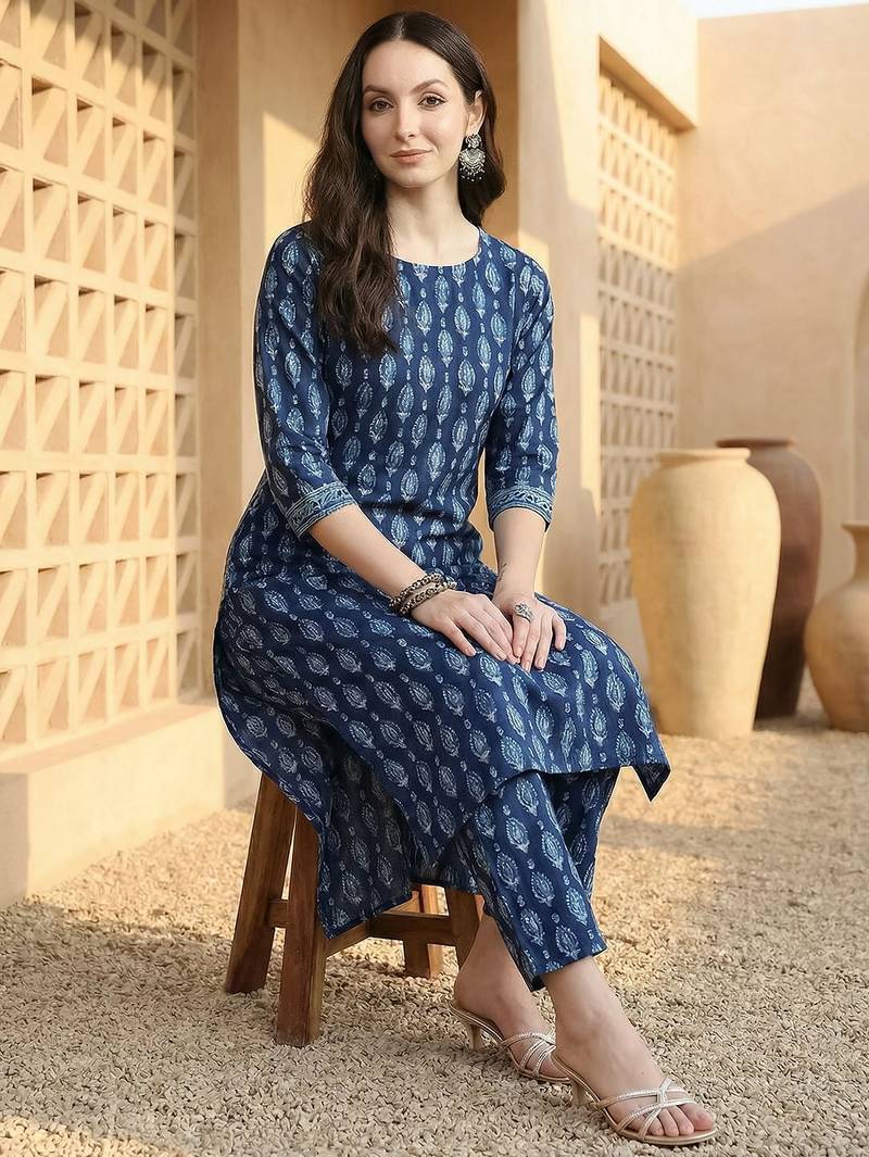 Women Ethnic Motifs Printed Regular Pure Cotton Kurta with Trousers