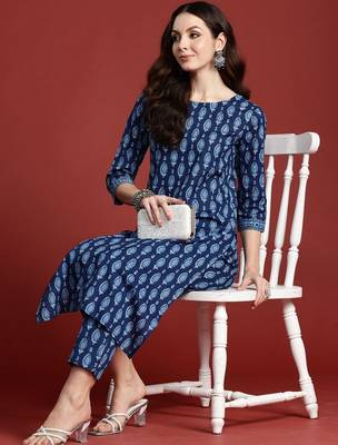 Women Ethnic Motifs Printed Regular Pure Cotton Kurta with Trousers 7
