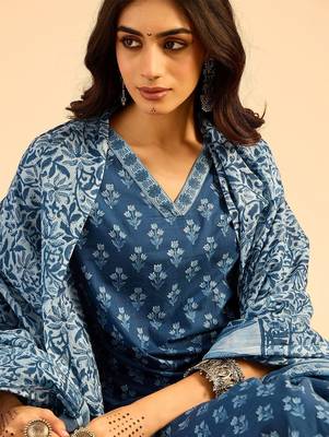 Floral Printed Pure Cotton Kurta With Palazzos & Dupatta 1
