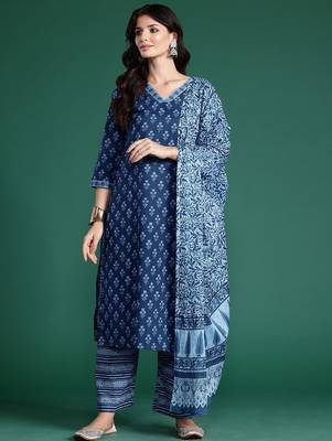 Floral Printed Pure Cotton Kurta With Palazzos & Dupatta 2