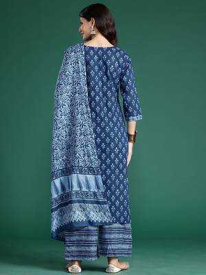 Floral Printed Pure Cotton Kurta With Palazzos & Dupatta 6