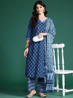 Floral Printed Pure Cotton Kurta With Palazzos & Dupatta 7