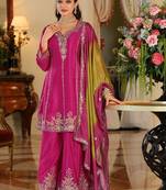 Women Ethnic Motifs Embroidered Regular Thread Work Kurta with Palazzos & With Dupatta
