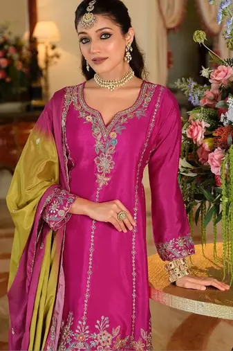 Women Ethnic Motifs Embroidered Regular Thread Work Kurta with Palazzos & With Dupatta