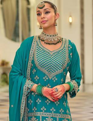 Women Ethnic Motifs Embroidered Zari Regular Kurta with Sharara & With Dupatta 2
