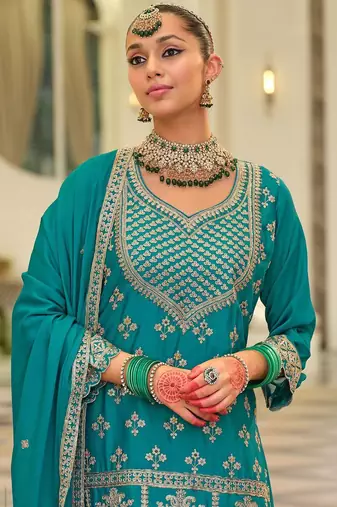 Women Ethnic Motifs Embroidered Zari Regular Kurta with Sharara & With Dupatta