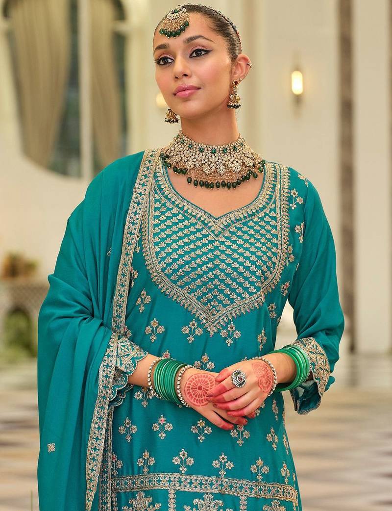 Women Ethnic Motifs Embroidered Zari Regular Kurta with Sharara & With Dupatta