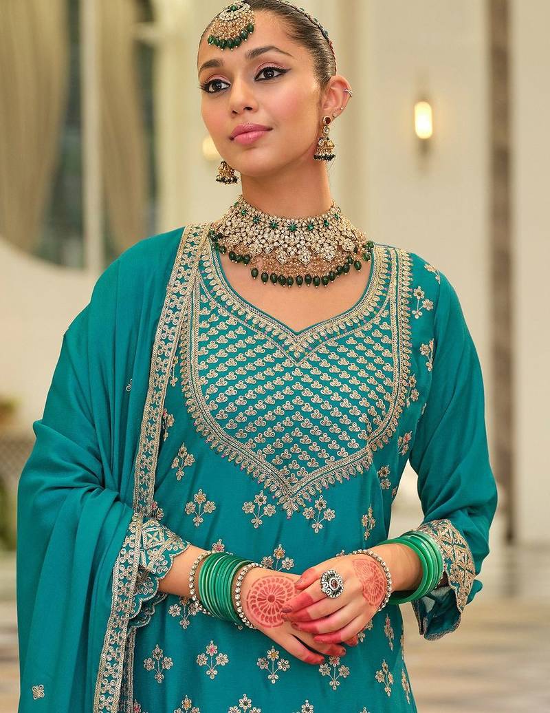 Women Ethnic Motifs Embroidered Zari Regular Kurta with Sharara & With Dupatta