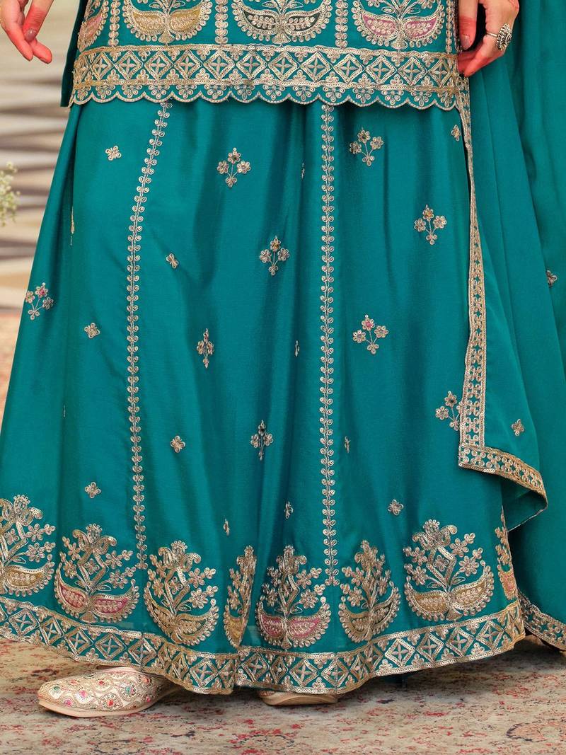 Women Ethnic Motifs Embroidered Zari Regular Kurta with Sharara & With Dupatta