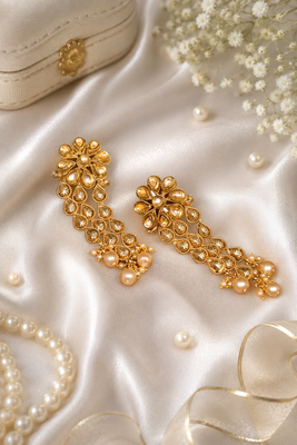 Dangler kundan and gold leaf long earrings 2