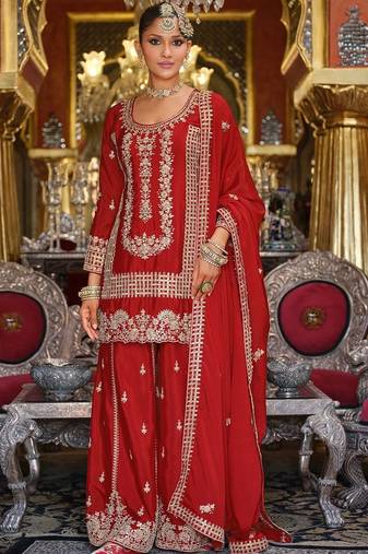 Women Ethnic Motifs Embroidered Regular Kurta With Sharara & Dupatta Kurta Sets