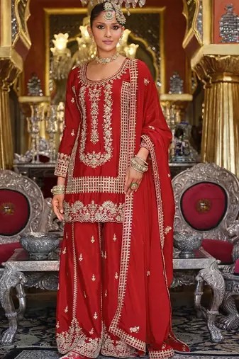 Women Ethnic Motifs Embroidered Regular Kurta With Sharara & Dupatta Kurta Sets