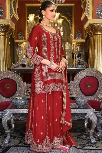 Women Ethnic Motifs Embroidered Regular Kurta With Sharara & Dupatta Kurta Sets