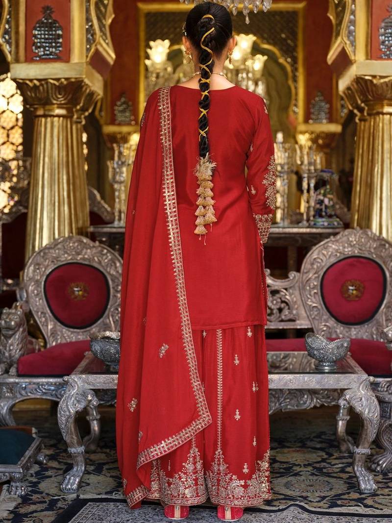 Women Ethnic Motifs Embroidered Regular Kurta With Sharara & Dupatta Kurta Sets