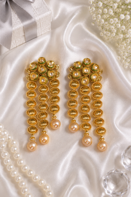 Gold plated textured coin kundan earrings 2