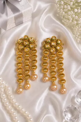 Gold plated textured coin kundan earrings