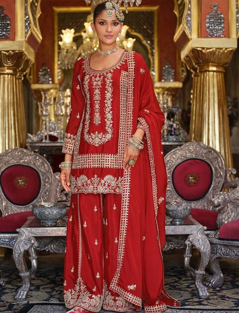 Women Ethnic Motifs Embroidered Regular Kurta With Sharara & Dupatta Kurta Sets