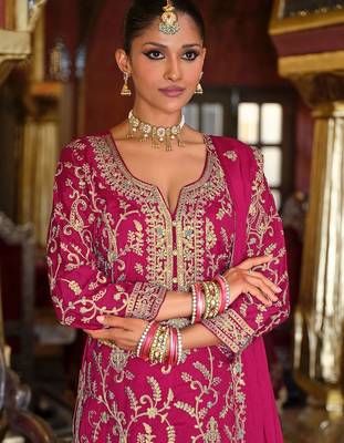 Adults-Women Woven Design Embroidered Kurta with Palazzos & Dupatta 1