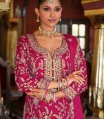 Adults-Women Woven Design Embroidered Kurta with Palazzos & Dupatta