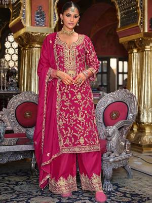 Adults-Women Woven Design Embroidered Kurta with Palazzos & Dupatta 2