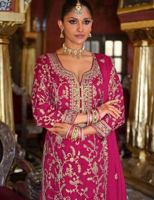 Adults-Women Woven Design Embroidered Kurta with Palazzos & Dupatta 3