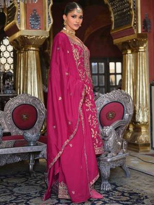 Adults-Women Woven Design Embroidered Kurta with Palazzos & Dupatta 4