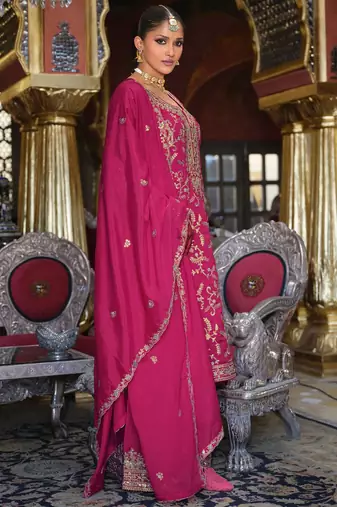 Adults-Women Woven Design Embroidered Kurta with Palazzos & Dupatta
