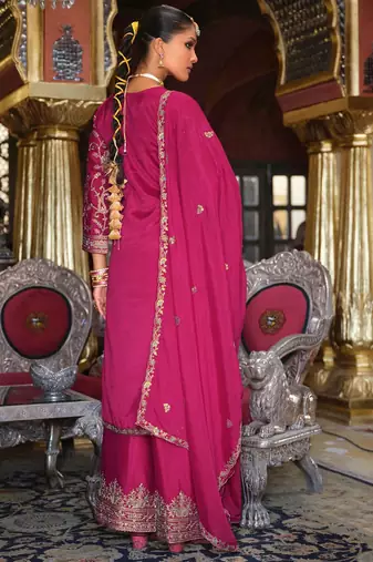 Adults-Women Woven Design Embroidered Kurta with Palazzos & Dupatta