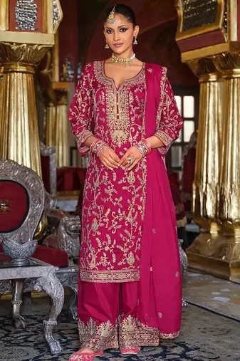 Adults-Women Woven Design Embroidered Kurta with Palazzos & Dupatta