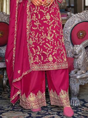 Adults-Women Woven Design Embroidered Kurta with Palazzos & Dupatta 7