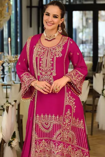 Women Ethnic Motifs Embroidered Regular Thread Work Kurta with Palazzos & With Dupatta