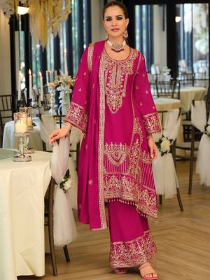 Women Ethnic Motifs Embroidered Regular Thread Work Kurta with Palazzos & With Dupatta 5
