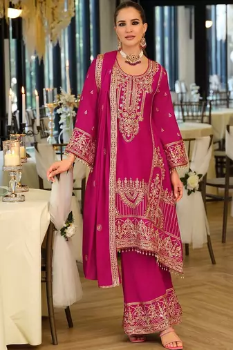 Women Ethnic Motifs Embroidered Regular Thread Work Kurta with Palazzos & With Dupatta