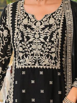 Floral Embroidered Round Neck Mirror Work Straight Kurta With Palazzos & Dupatta 3