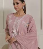 Women Floral Embroidered Pure Cotton Kurta with Trousers & With Dupatta
