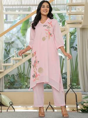 Women Floral Embroidered Regular Thread Work Pure Cotton Kurta with Trousers 2