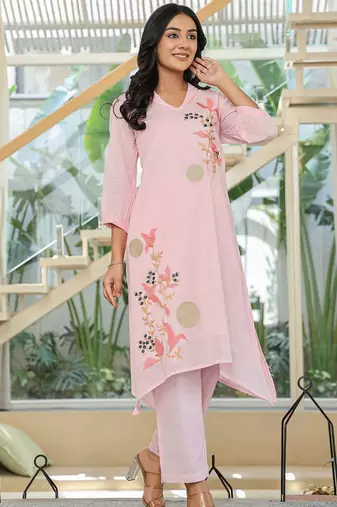 Women Floral Embroidered Regular Thread Work Pure Cotton Kurta with Trousers