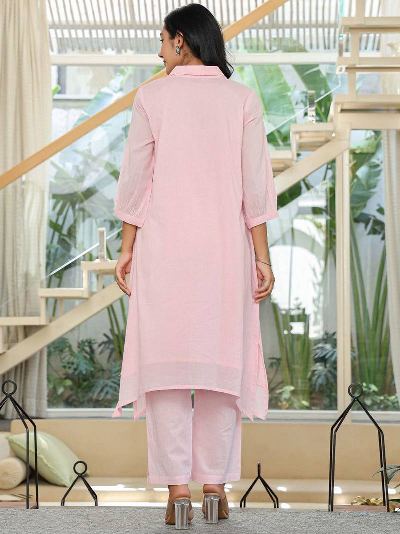 Women Floral Embroidered Regular Thread Work Pure Cotton Kurta with Trousers
