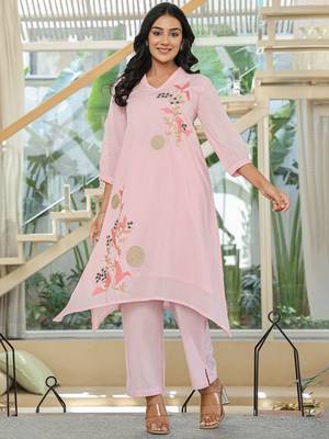 Women Floral Embroidered Regular Thread Work Pure Cotton Kurta with Trousers 6