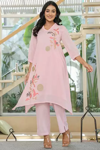 Women Floral Embroidered Regular Thread Work Pure Cotton Kurta with Trousers