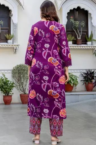 Women Floral Printed Regular Pure Cotton Kurta with Trousers & With Dupatta
