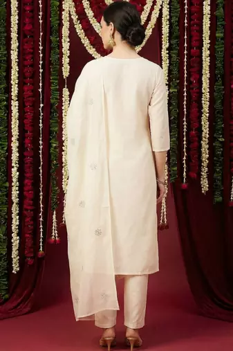 Women Ethnic Motifs Embroidered Regular Thread Work Pure Cotton Kurta with Trousers & With Dupatta