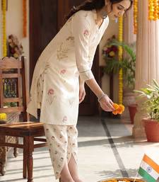 Women Floral Printed Regular Thread Work Kurta with Dhoti Pants