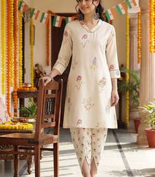 Women Floral Printed Regular Thread Work Kurta with Dhoti Pants