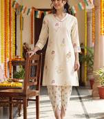 Women Floral Printed Regular Thread Work Kurta with Dhoti Pants