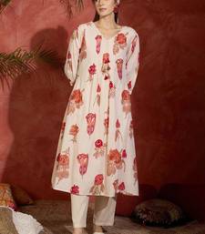 Women Floral Printed Pure Cotton A-Line Kurta with Trousers