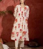 Women Floral Printed Pure Cotton A-Line Kurta with Trousers